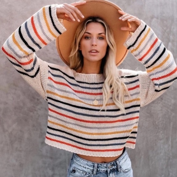 Retro Striped Wheat Boho Sweater - Picture 1 of 5